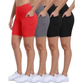 ATHVOTAR - Pantalones cortos de motociclista para mujer con bolsillos, 3 pulgadas, 5 pulgadas, 8 pulgadas, cintura alta, entrenamiento, elastano, control de abdomen, gimnasio, correr, yoga, Negro