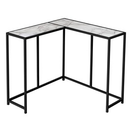 Monarch Specialties I 2159 Accent Table, Console, Entryway, Narrow, Corner, Living Room, Bedroom, Metal, Laminate, White Marble Look, Black, Contemporary
