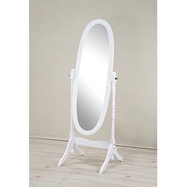 Roundhill Furniture Traditional Queen Anna Style Wood Floor Cheval Mirror, White