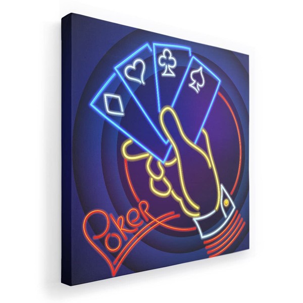 007414 Art Panel, Painting, Decoration, igsticker, 18.1 x 18.1 inches (455 x 455 mm), Square, Photo, Wall Hanging, Wooden Frame, Interior, Stylish, Other Playing Cards, Neon Poker Casino