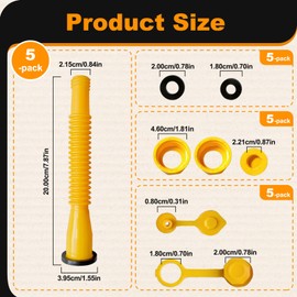 Fatiya 5 Kit Gas Can Spout Replacement No Spill, Universal Gas Can Nozzle Replacement, Gas Can Cap Fine Thread, Gas Can Spout Replacement Old Style for 1/2/5/10 Gallon (Yellow)