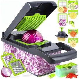 16 in 1 Vegetable Chopper Cutter, Stainless Steel Peeler with Lid for Home Kitchen
