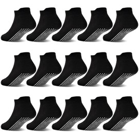 GRPSKCOS Non Slip Toddler Socks 15 Pairs Toddler Grip Socks Anti Skid Low Cut Socks for Boys Girls（#3 Black, 1-3T）