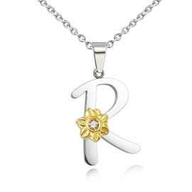 Shining Charm Women R Necklace Pendant with Sunflower Flower Girls Necklace Initial Letter Jewellery for Daughter 18inch