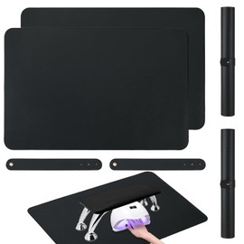 2 PCS Nail Art Table Mat, Soft Microfiber PU Leather Nail Pad, Foldable Nail Art Rest Pad, Reusable Nail Mat for Table Desk, Acrylic Nail Desk Mat for Nail Cushion (Black and Black)