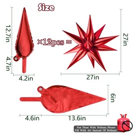 Moukiween 60 PCS Red Star Balloons, 12 Point Cone Explosion Star Foil Balloons for Birthday, Wedding, Valentine's Day, Bridal Shower, Christmas Graduation Ceremony and Anniversary Backdrop (Red)