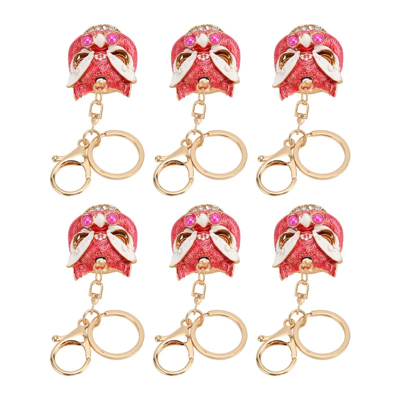 6pcs Lion Dance Keychains Cute Funny Rust Prevention Rhinestone Keychain