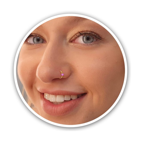 Thin 14k Gold Filled Small Pink Opal Nose Piercing Earring