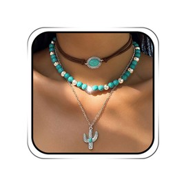 Jovono Boho Choker Necklace Silver Cowgirls Boot Pendant Necklaces Turquoise Western Necklace Chain for Women (Set A)