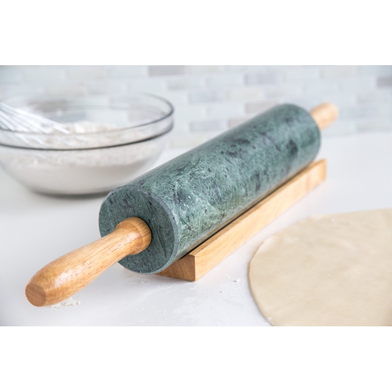Fox Run Marble Rolling Pin and Base, Green 2.5 x