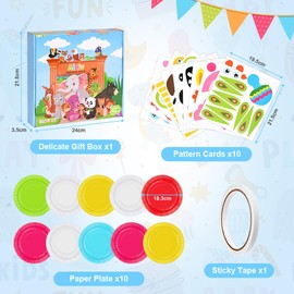 Ainiv Arts and Crafts for Kids, 10 Pack DIY Animal Round Paper Plate Art Kit with Double-Sided Tape, Preschool Learning Toys, Arts and Crafts Kit for Kids Age 3-12 Birthday Christmas Easter Gifts-C