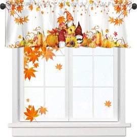 DOTOOMA 54x18 Inches Thanksgiving Autumn Orange Maple Leaves Harvest Dwarf Window Treatment Valance Pumpkin Sunflower Happy Fall Y'all Kitchen Dining Room Polyester Fabric Decorations Supplies