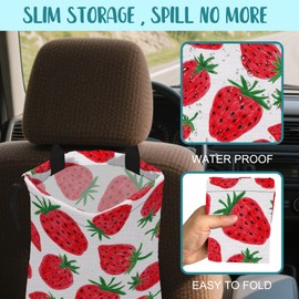 KXWQTRDD Car Garbage Bag Red Sweet Strawberry Drawstring Car Trash Bag Hanging for Back Seat with Adjustable Buckle Canvas Vehicle Trash Can Easy-to-Install