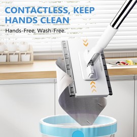 Vantuofu Mini Sweeper Cleaning Mop, Wall Mop Cleaner with 37.4" Long Mop Handle, 360° Small Flat Dust Mop with 1PC Sweeping Cloth, Dry Wet Mops for Floor Cleaning Kitchen Bathroom House Wall Window