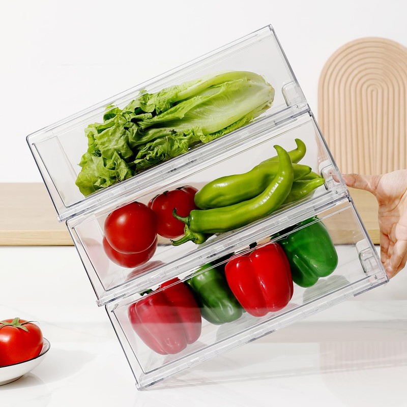 SIMPEXPE Stackable Storage Drawer, Clear Pull Out Plastic Food Fridge