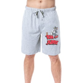 Tom and Jerry Mens' Classic Cartoon Character Logo Sleep Pajama Shorts, Grey, M