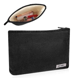 Cosmetic Bags for Women, Makeup Bag Organizer Small Mini Makeup Pouch for Purse Corduroy Makeup Pouch Travel Cosmetic Bag Skin Care Bag with Metal Zipper for Travel Toiletry Girls Gift (Black)
