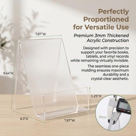 Large Acrylic Book Stand for Display - 5 Pack Heavy Duty Clear Easel Holder for Textbooks, Cookbooks & Art - 9.4*7.8*6.3" Sturdy Tabletop Stand for Heavy Books, Vinyl Records & Wedding Guest Books