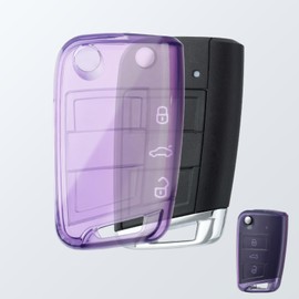 OFFCURVE Transparent Car Key Case Car Key Cover Key Fob Cover Key Cover Case Suitable for VW Volkswagen Golf 7 Variant Polo Tiguan Seat Leon Cupra Skoda Octavia Superb（Purple）