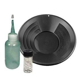 12" Black Gold Pan, Sniffer, Vial & Pocket Sized TPR Plastic Green Sluice Box - 12"X3"x5.5"