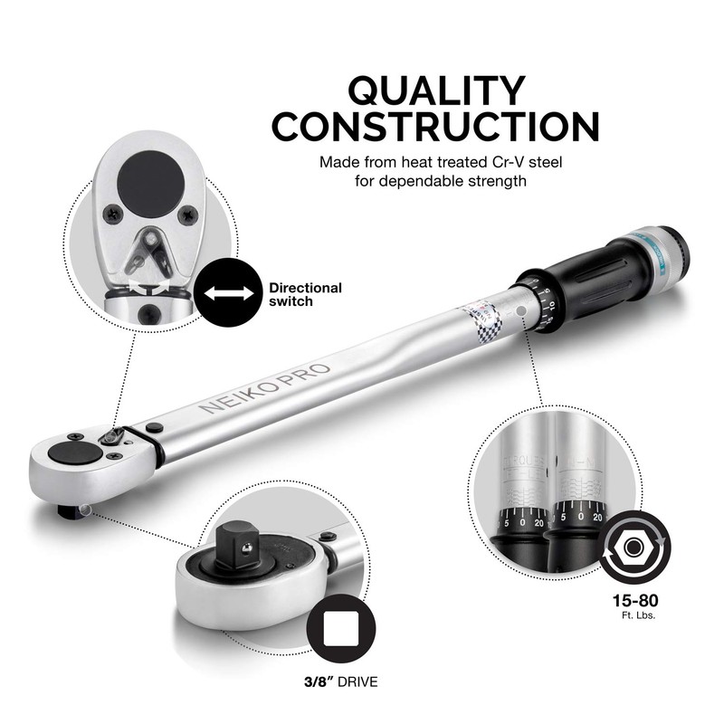Neiko PRO 03707B 3/8" Drive Adjustable Click Torque Wrench |