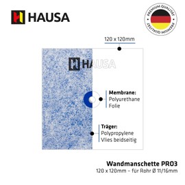 HAUSA PRO3 Wall Sleeve 120 x 120 mm Waterproof Seal Under Tiles Elastic Cuff for Use with Liquid Film Durable Pipe Seal for Sanitary Bathroom Shower Pipe Collar Pack of 1