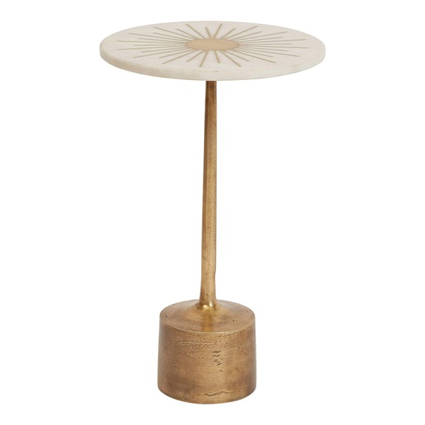 Creative Co-Op 12" R Marble & Metal Sunburst Pedestal Base Table, Gold
