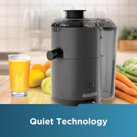 BLACK+DECKER Quiet Fruit & Vegetable Juicer, JE2500B, Non-Drip Spout, Compact Design, Easy to Assemble, Dishwasher-Safe