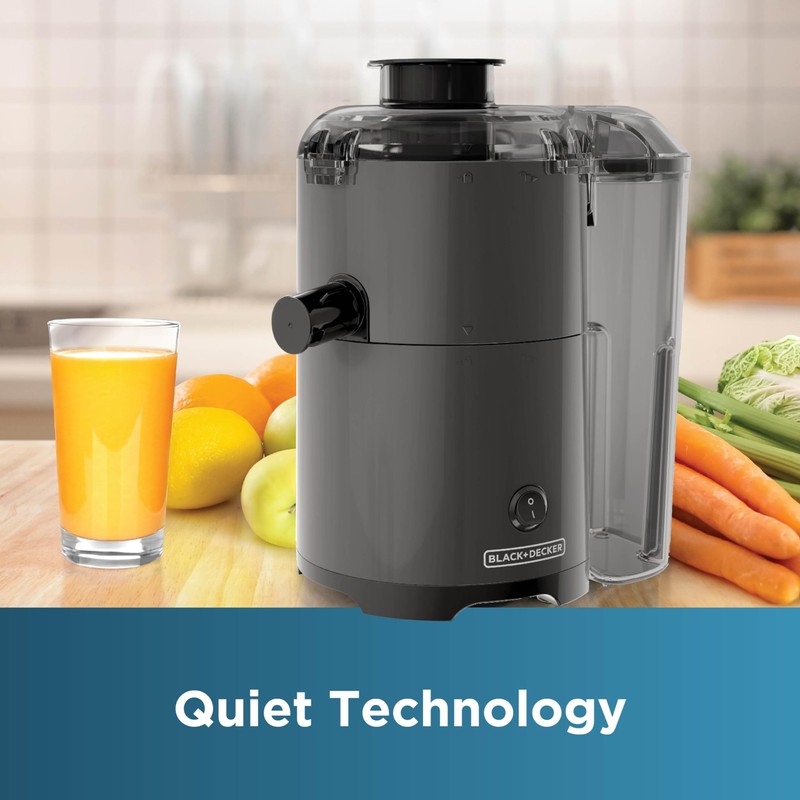 BLACK+DECKER Quiet Fruit & Vegetable Juicer, JE2500B, Non-Drip Spout, Compact