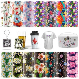 LUCKIGUCK Infusible Transfer Ink Sheets 14 Pieces/Set, Pre-Printed Dyed Sublimation Paper 4.5 x 12 Inch Iron on T-Shirt and Cup (Tropical Flowers)