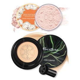 CC Cream Foundation Full Coverage Foundation + Pink Setting Powder Matte Nude Natural Soft Concealer Brighten Moisturizing Long Lasting Oil Control Air Cushion Foundation Makeup Base Kit For Flawless Skin (Natural + Pink Complexion)
