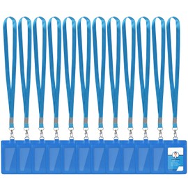 ID Badge Holder with Lanyard 12 Pack Vertical PU Leather Name Tags Badge ID Card Holders and 12 Pcs Neck Lanyard for Office Worker Employee Nurse Doctor Teacher Student