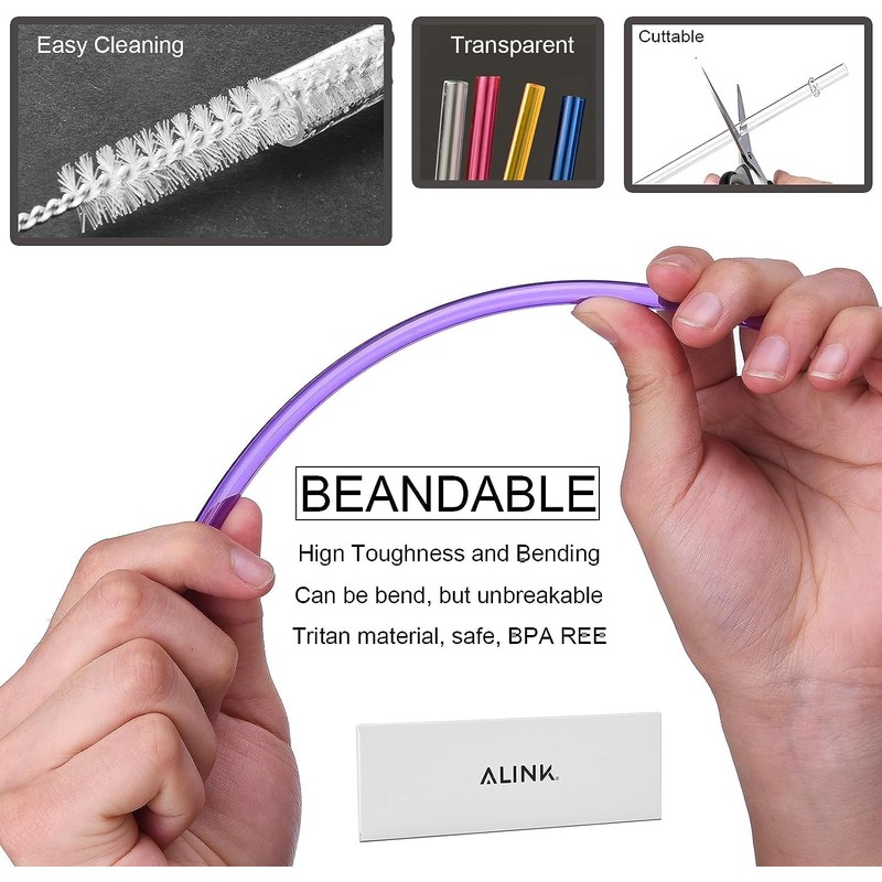 ALINK 10 Pieces 10.5 Inch Reusable Plastic Straws without BPA,