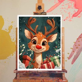 XTXGERL Christmas Deer Paint by Numbers for Adults, Christmas Gifts Paint by Numbers Kit for Adults, Cartoon Reindeer Adult Paint by Number, Home Wall Decor 16x20 Inch, Unframed