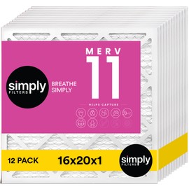 Simply 16x20x1 Air Filter, Merv 11, MPR 1000, 12 Pack, For Home AC Furnace & HVAC (Actual Size: 15.75"x19.75"x0.75") DUST, Pet, & Allergy Control