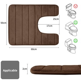 LUSCHEER Absorbent WC Toilet Rug Non-Slip U Shape Pedestal Mat Bath Mat, Extra Soft Memory Foam Bathroom Toilet Mat for Floor, Quick-drying Machine-Washable, 50 x 60 cm, Brown