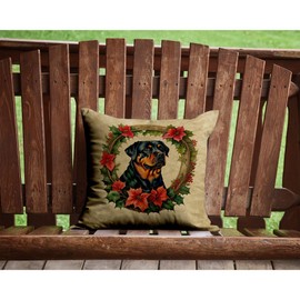 Caroline's Treasures DAC2419PW1414 Rottweiler Christmas Flowers Throw Pillow Machine Washable, Indoor Outdoor Decorative Pillow for Couch, Bed or Patio, 14Hx14W