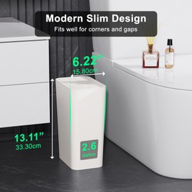 N. NETDOT 3 Pack 10L / 2.6 Gallon Small Trash Can with Lid, Bathroom Garbage Can with Pop-Up Lid, Waste Basket for Bathroom, Kitchen, Bedroom, Powder Room, Craft Room, Office, College (Off White)