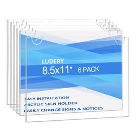 Ludery Acrylic Sign Holder 8.5 x 11 Horizontal l, Wall Mount Document Holder, Clear Plastic Picture Frame with Tape Adhesive and Screws for Office, Home, Store, Restaurant - 6 Pack