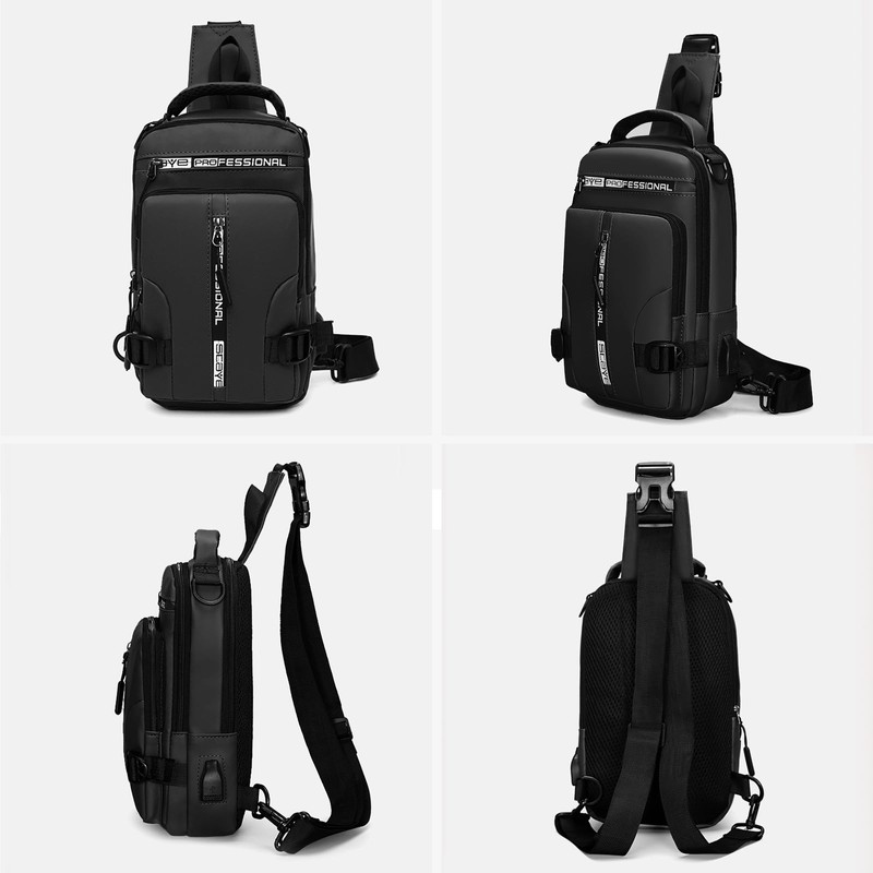 FuninCrea Sling Bag Men's PU Leather Shoulder Bag with 4