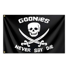 Goonies Never Say Die Flag 3x5 Ft Outdoor American Pirate Flag Durable Polyester Funny Man Cave Pirates Boat Flags for College Dorm Bedroom Room Wall Banner Decor