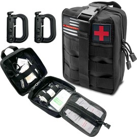 Chelvvg Molle Tactical First Aid Pouch, EMT Medical First Aid Bag, Rip-Away Military IFAK Lifesaving Pouches, Outdoor Emergency Mountaineering/Climbing Survival Kit with Red Cross Patch & 2 Carabiner