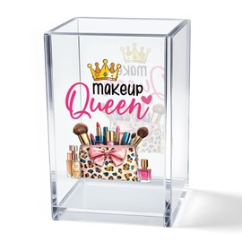 Vgrti Makeup Queen Acrylic Makeup Brush Organizer Holder, Makeup Queen Desk Acrylic Brushes Storage, Christmas Birthday Gifts for Women Mom Sister Colleague Boss Lady Make Up Artist