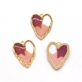 4PCS Gold Tone Real Dry Flower Resin Irregular Heart Charm Pendant Supply GBY651