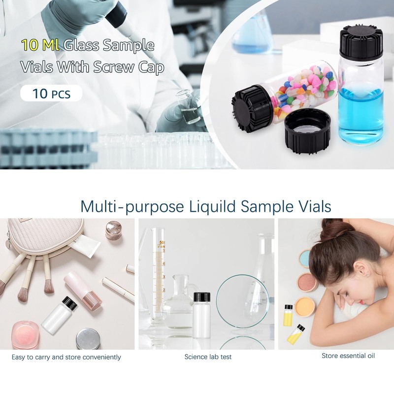 JIUWU 10 Pack Glass Vials,10 ml Glass Bottle with Screw