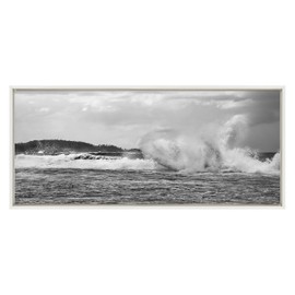 Kate and Laurel Sylvie Dorado Tide Framed Canvas Wall Art by Golie, 18x40 Panel White, Decorative Landscape Art Wall Décor