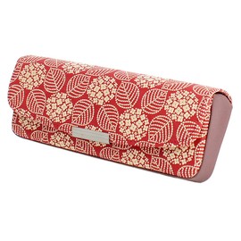 Indenya 4206-13-174 H Glasses Case, Deer Leather, Red Background x White Lacquer, Hydrangea Pattern, multicolor (red / white)