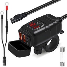 Motorcycle USB Power Supply, Waterproof, Fast Charging, 2 USB Ports, Power Switch, Voltmeter, SAE News, Multiple Protection, DC12V-24V, Motorcycles, Large Motorcycles, Cars, Offeree Smartphones,