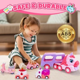 EUTOYZ Toys for 1 2 3 Year Old Girl, Unicorn Toys Girl Car Toddler Girl Toys Age 1-3 Construction Toys for 1-3 Year Old Girls Gifts for 1-4 Year Old Girls Toy Cars Kid Toys Birthday Toddler Toys Gifts