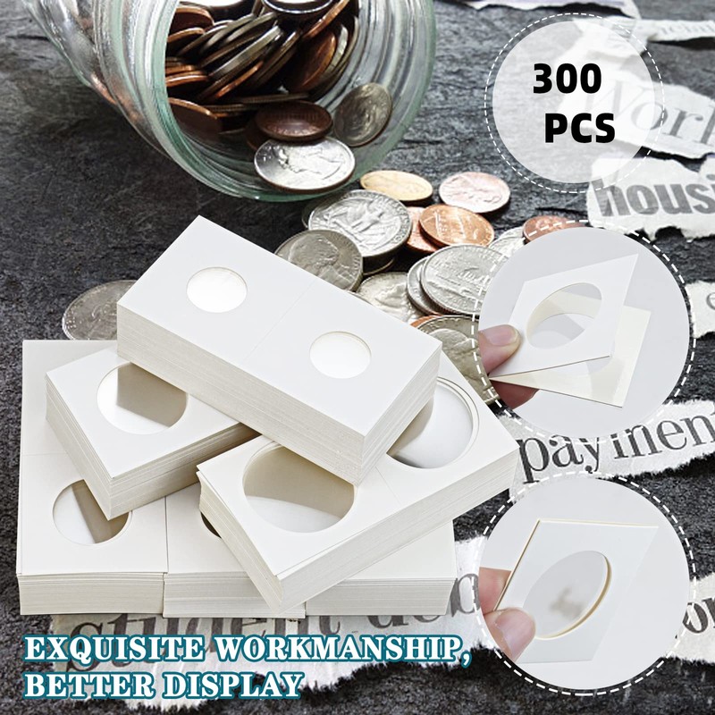 Nexxxi 300 Pcs Cardboard Coin Holder, 6 Sizes 2" x